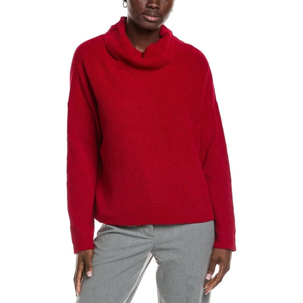 Eileen Fisher Red Yak Merino Wool Cowl Neck Ribbed Knit Sweater Small - Picture 2 of 6